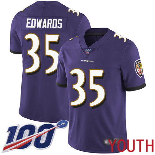 Baltimore Ravens Limited Purple Youth Gus Edwards Home Jersey NFL Football 35 100th Season Vapor Untouchable